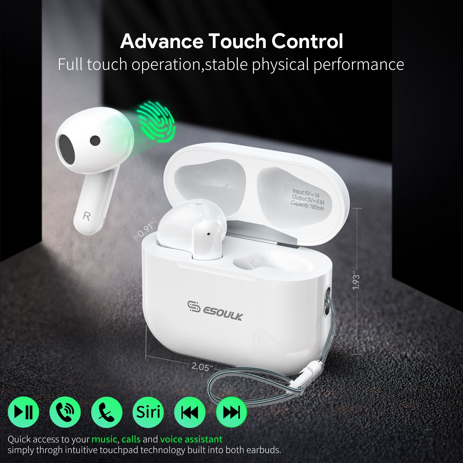 Écouteurs sans fil Esoulk, contrôle tactile avancé, appairage en une étape Écouteurs sans fil Esoulk, contrôle tactile avancé, appairage en une étape